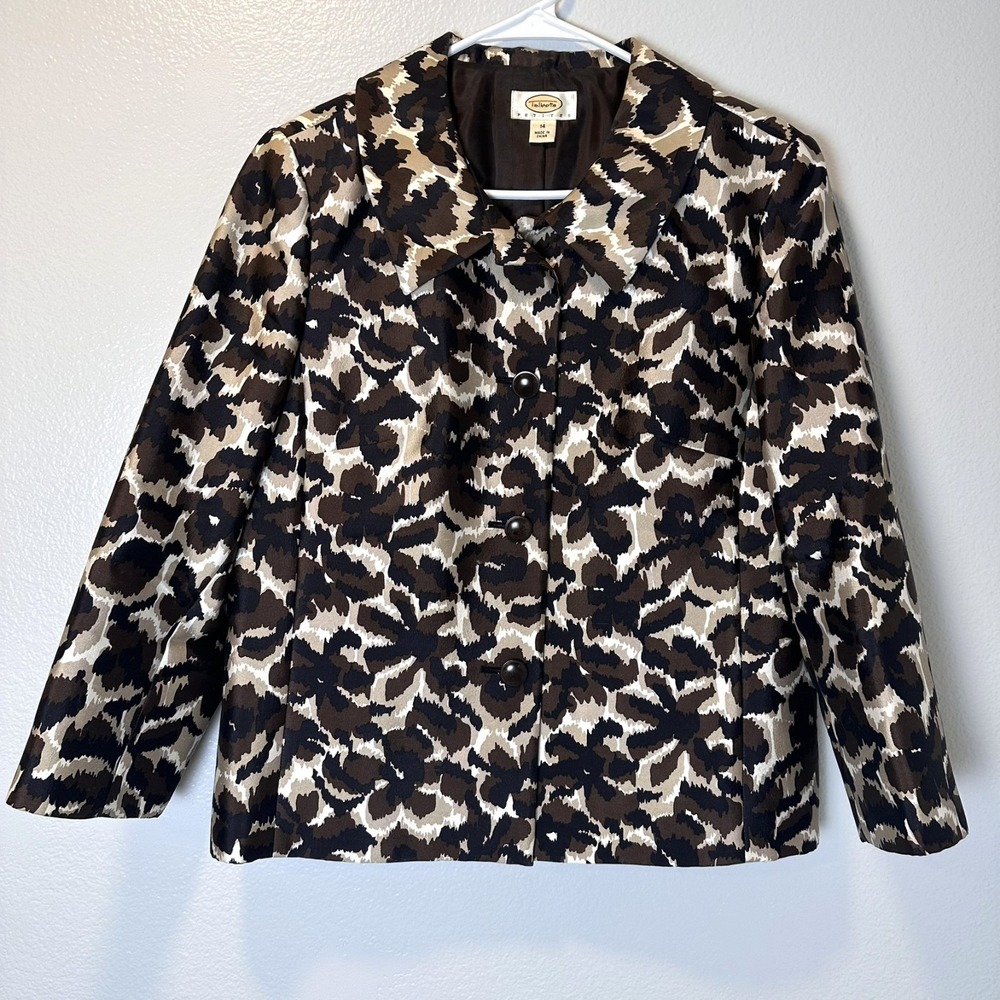 Vtg Talbots Women's Size-14/PET Jacket Leopard Print Silk